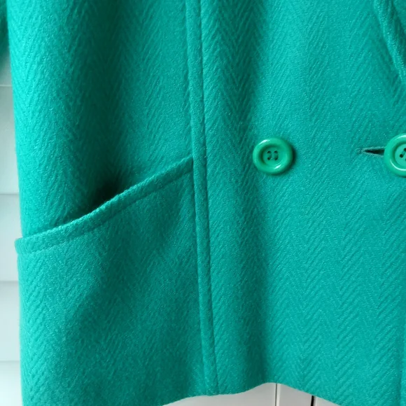 Vintage Canda Pure New Wool Jacket Blazer Jade Green Pockets Size 10 - Picture 5 of 13